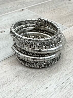 Boho Silver Beaded Spiral Bracelet
